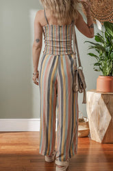 Striped Smocked Cami Top and Wide Leg Pants Set OutfitFlow